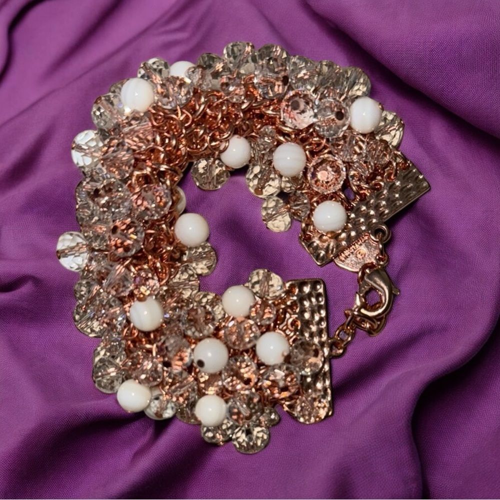 RJ Graziano “Pretty Pretty” White and Clear Beaded Rose GoldTone Bracelet